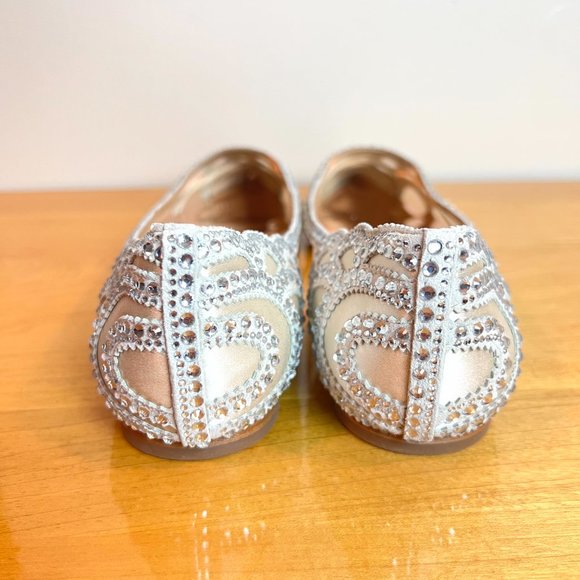 Badgley Mischka BHLDN Size 7.5 Gigi Pointed Toe Jeweled Ivory Ballet Flats Shoes - Picture 9 of 15